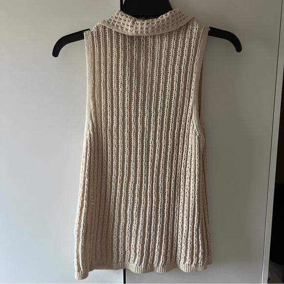 DKNY Beige V-Neck Sleeveless Sweater - Picture 3 of 7